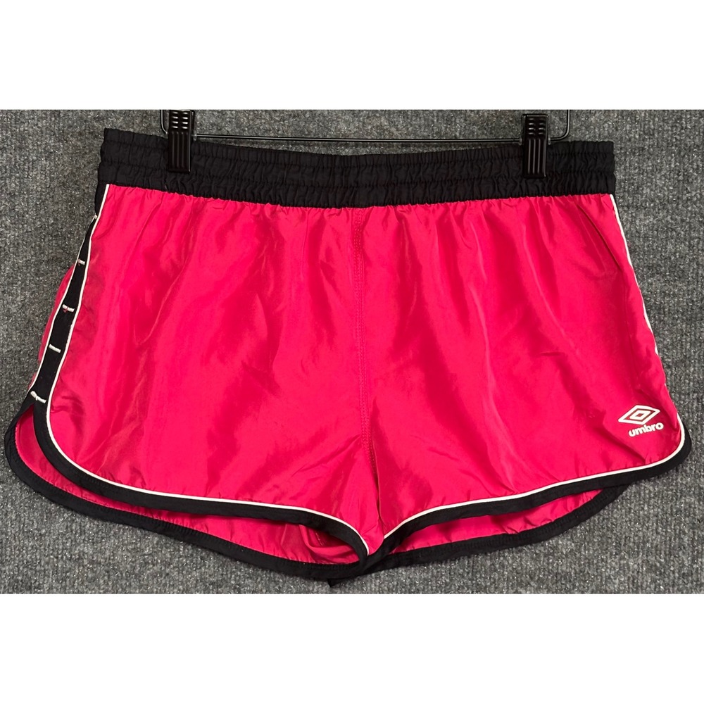UMBRO Women's Pink Athletic Shorts with Black Waistband and White Trim Size L